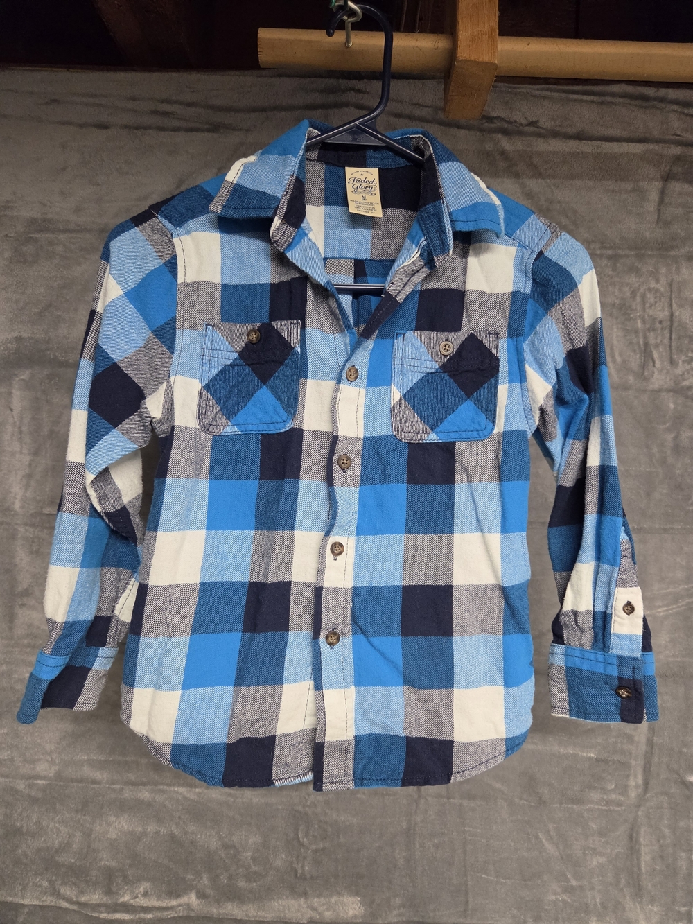 Faded Glory Blue and Navy (Flannel) Plaid Button-Down Shirt